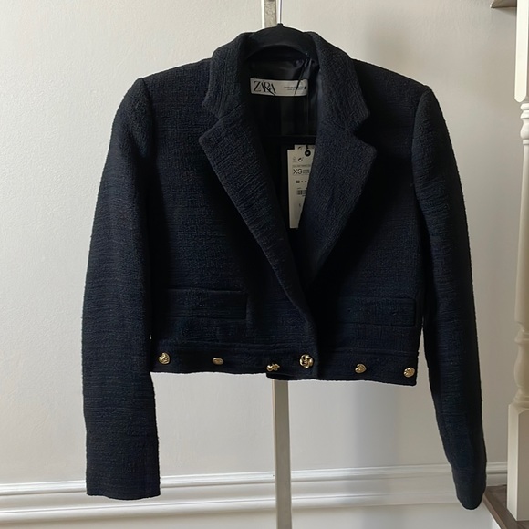 Zara cropped button blazer black 8392/811/800 sz XS - Picture 1 of 9
